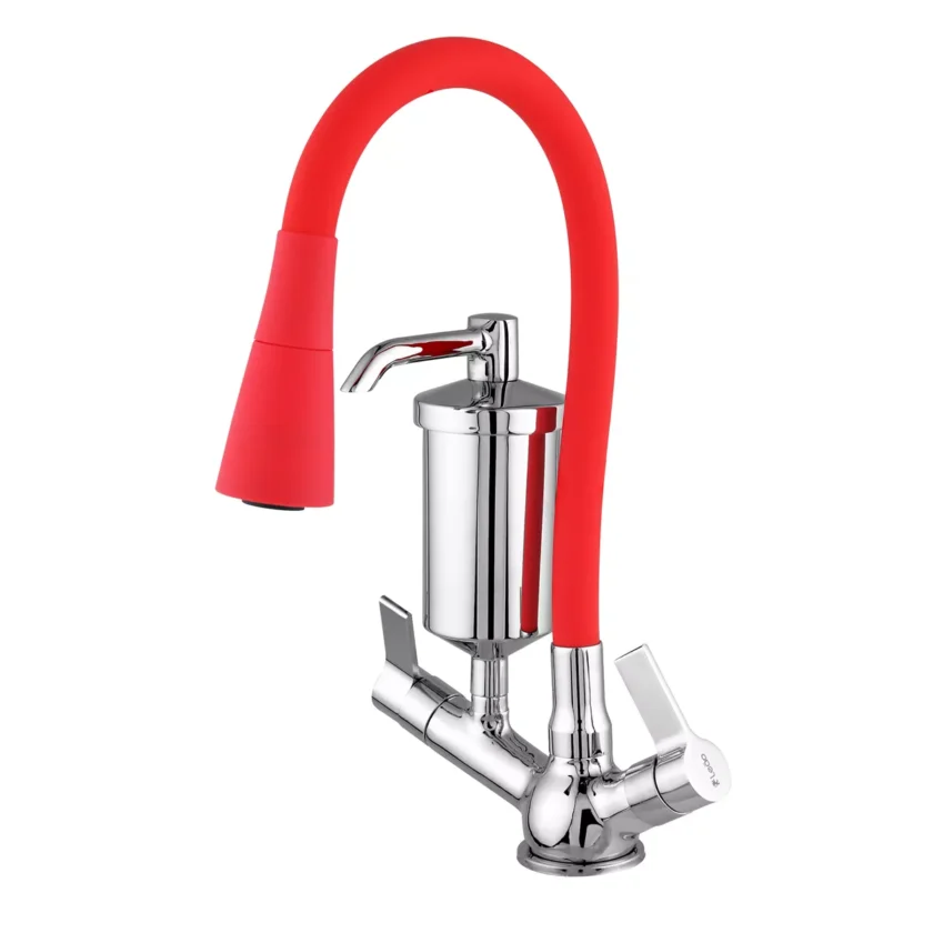 6374 - Torneira Cozinha Mesa Filtro Color Duo Red - Copo Metal