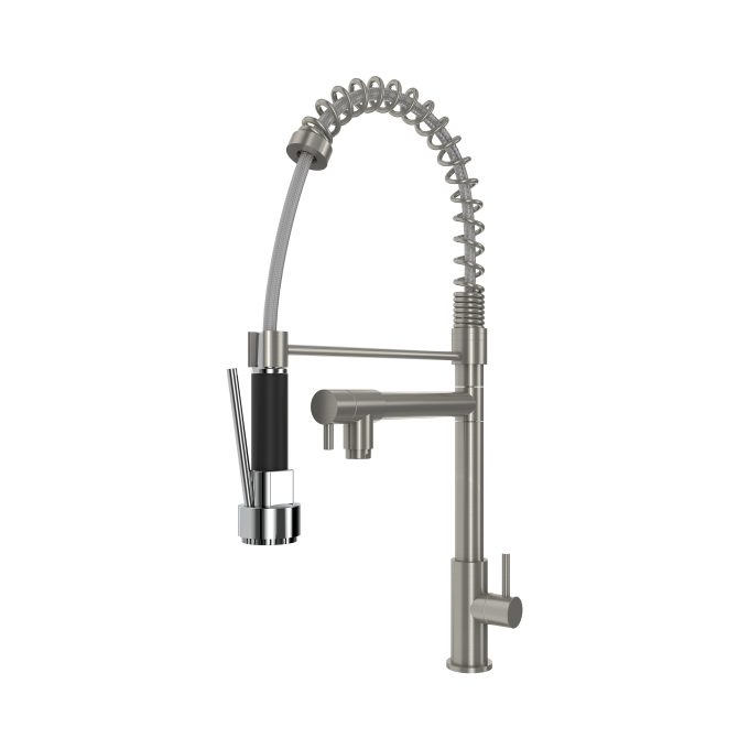 3266 - Torneira Cozinha de Mesa Gourmet Aço Inox Gatilho Preto