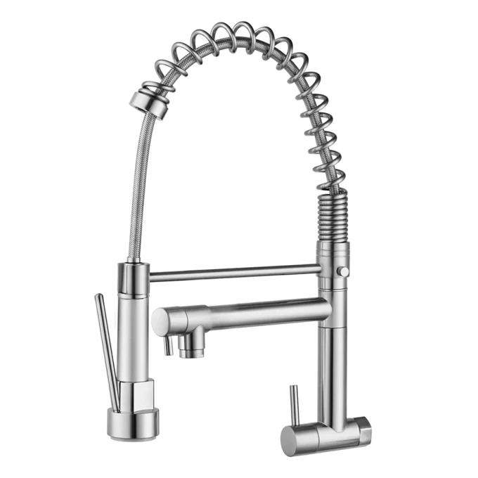3265 - Torneira cozinha de parede gourmet aço inox escovado gatilho escovado