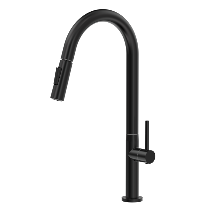 3282 - Torneira Cozinha Mesa Alta c/ Bica Articulada Ducha Extensiva Aço Inox 304 Black