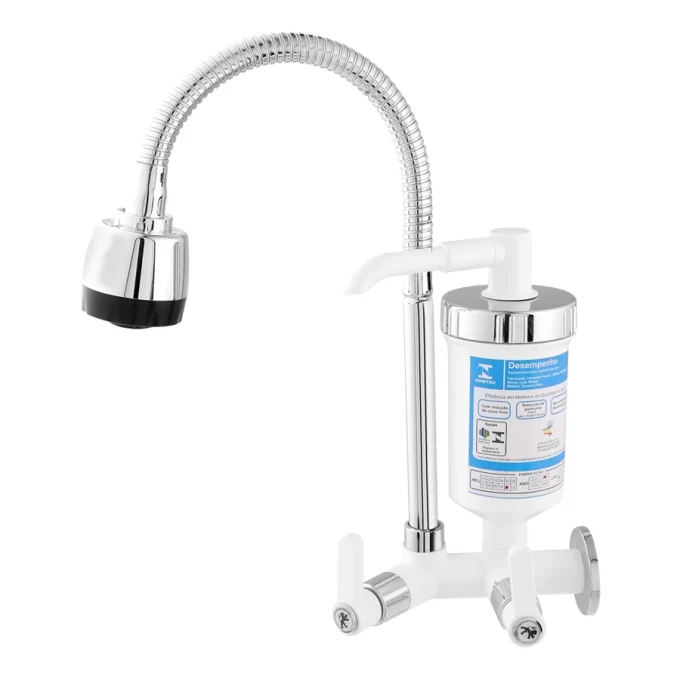 1472 - Torneira corpo - Filtro ABS branco - cano gourmet metal 2 funções C63
